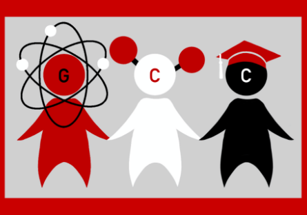 Three connected figures emphasizing unity and shared purpose, the winning design for the Chemistry Department’s identifier graphic.