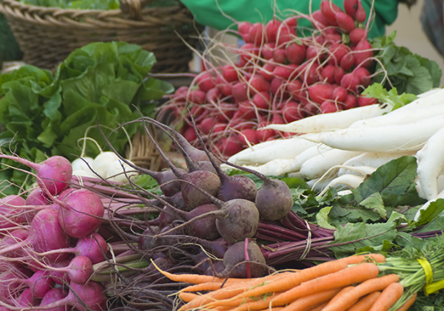 Colorful vegetables displayed at a farmers market