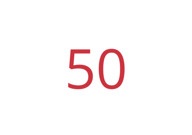 "50" in red.